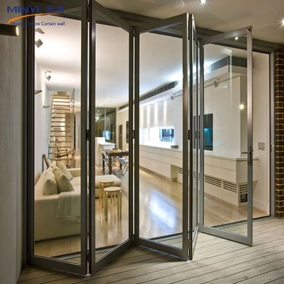 Afklapbare accordeon Aluminium glazen patio Buiten Bifold Schuifdeur met thermische breuk