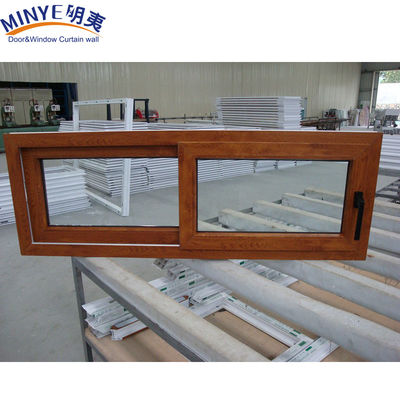 Geluidsdichte kunststofframe UPVC/PVC schuifvensters met dubbele beglazing in houten kleur