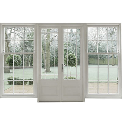 Moderne tuin PVC en UPVC dubbele glazen toegangsdeur in natuurlijke houtkleur met materialen