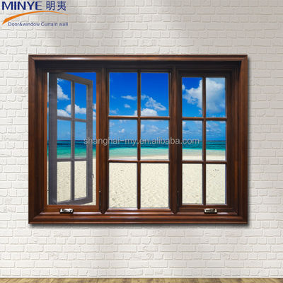 MINYE's Aluminium Hout Casement Windows Aanpasbaar en gehard glas inbegrepen