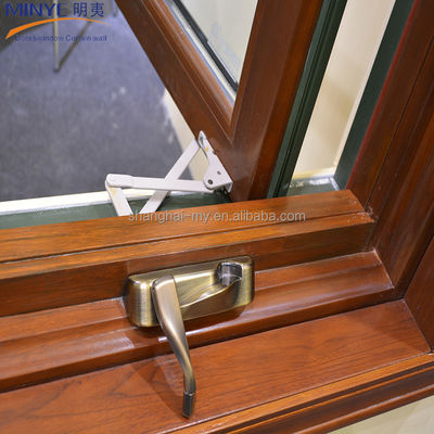 MINYE's Aluminium Hout Casement Windows Aanpasbaar en gehard glas inbegrepen