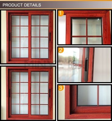 Dubbel gehard veiligheidsglas Aluminium schuifvenster grill ontwerp met poedercoating