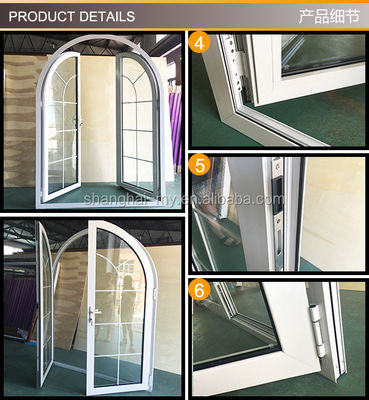 Duitsland Hardware Thermal Break Aluminium Arch Double Casement Venster met Grills
