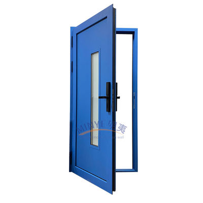 Blauwe aluminium deur met dubbelgehard glas en elektronische code slot
