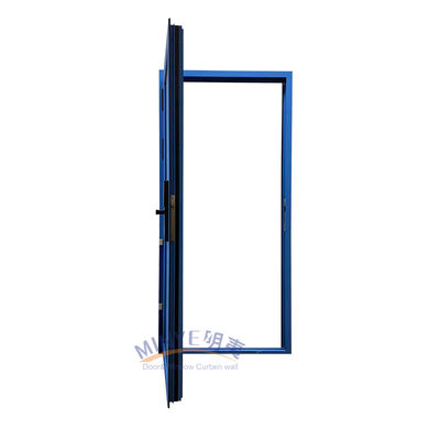 Blauwe aluminium deur met dubbelgehard glas en elektronische code slot