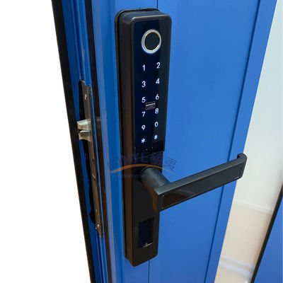 Blauwe aluminium deur met dubbelgehard glas en elektronische code slot