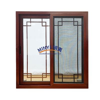 Houtkorrel ontwerp aluminium schuifvenster met dubbel gehard glas en ingebouwde afstandsbediening