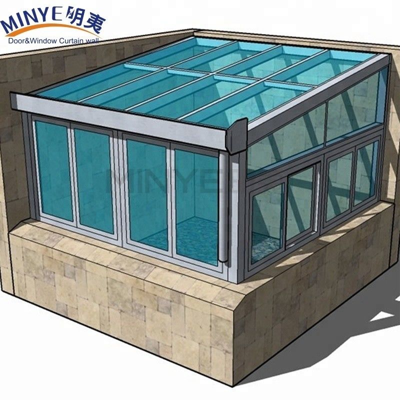 Alle seizoenen glazen huis met platte dak ontwerp en thermische breuk aluminium geïsoleerd dak