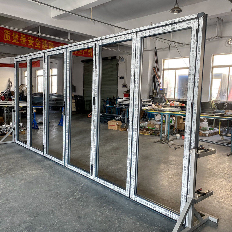 Hardware geluidsdicht interieur Bi-vouwbaar Dubbelglas Aluminium glas Thermische breuk Bi-vouwbaar Patio vouwdeuren
