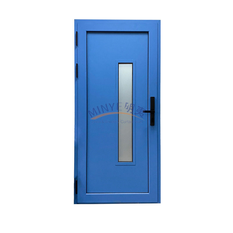 Blauwe aluminium deur met dubbelgehard glas en elektronische code slot