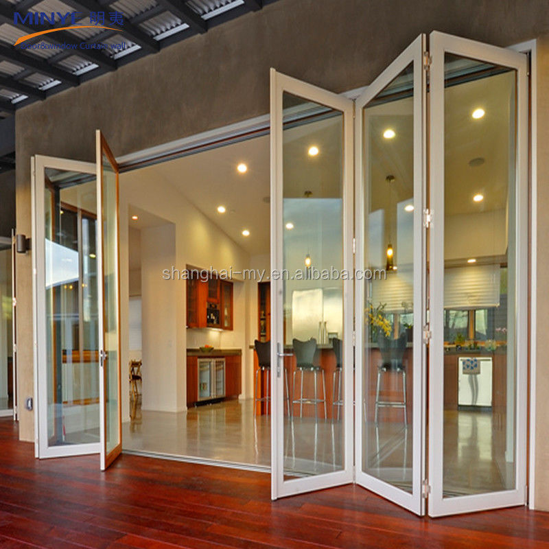 Hoogwaardige poederbedekte aluminium vouwdeuren met dubbelgehard glas